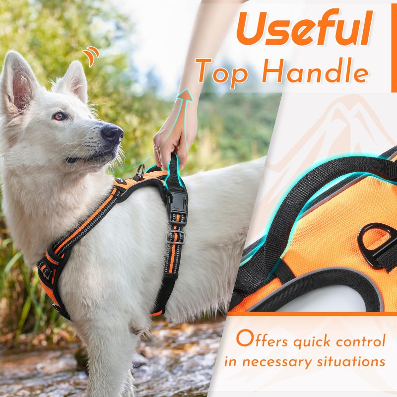 Eagloo Dog Harness for Large Dogs, No Pull Service Vest with Reflective Strips and Control Handle, Adjustable and Comfortable for Walking, No Choke Pet Harness with 2 Metal Rings, Orange, XL - Image 4